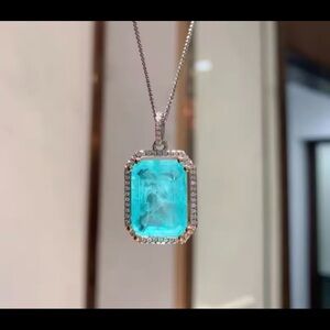 Tourmaline 3CT pendant silver necklace with Swarovski elements square cut